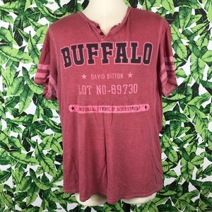 Buffalo Red Burnout Graphic Button Tee Shirt